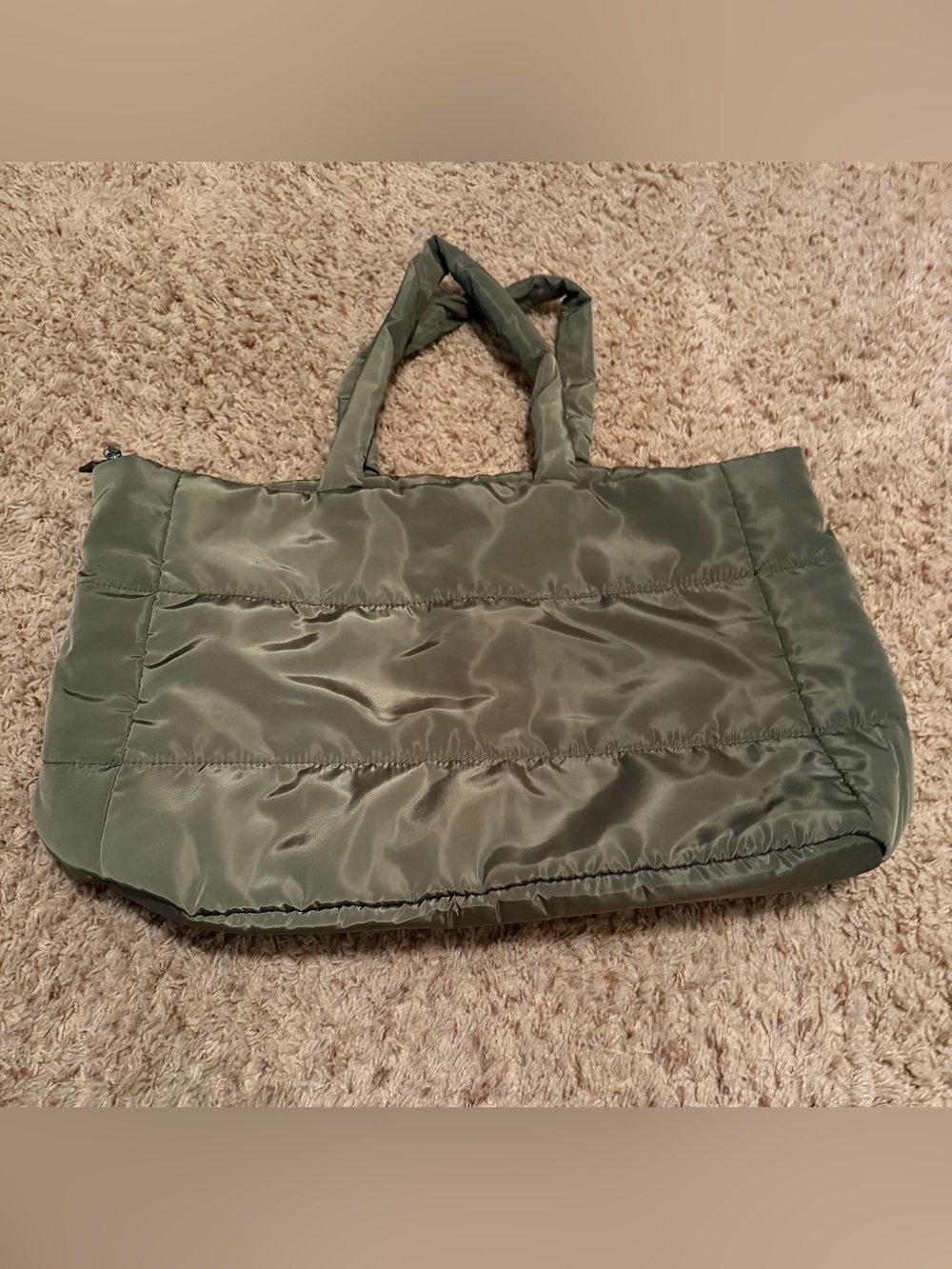 Olive Quilted Tote Bag - Lightweight Women's Shoulder Bag